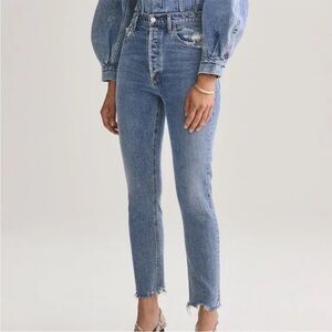 AGolde Nico High Rise Slim in Rooted - Classic Blue Women's Jeans
